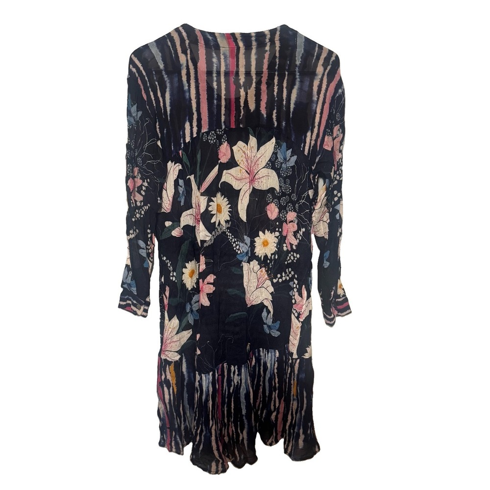 Anthropologie Bl^nk London Dress Blue M Boho Floral Midi Long Sleeve - Picture 2 of 3